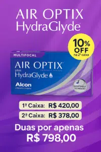 Air Optix Plus Hydraglyde Multifocal – 10% Off na segunda caixa