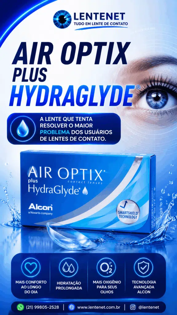 Air Optix Plus Hydraglyde: a lente que tenta resolver o maior problema dos usuários 1 Air Optix Plus HydraGlyde: a lente que foi criada para combater um dos maiores desafios dos usuários de lentes de contato.