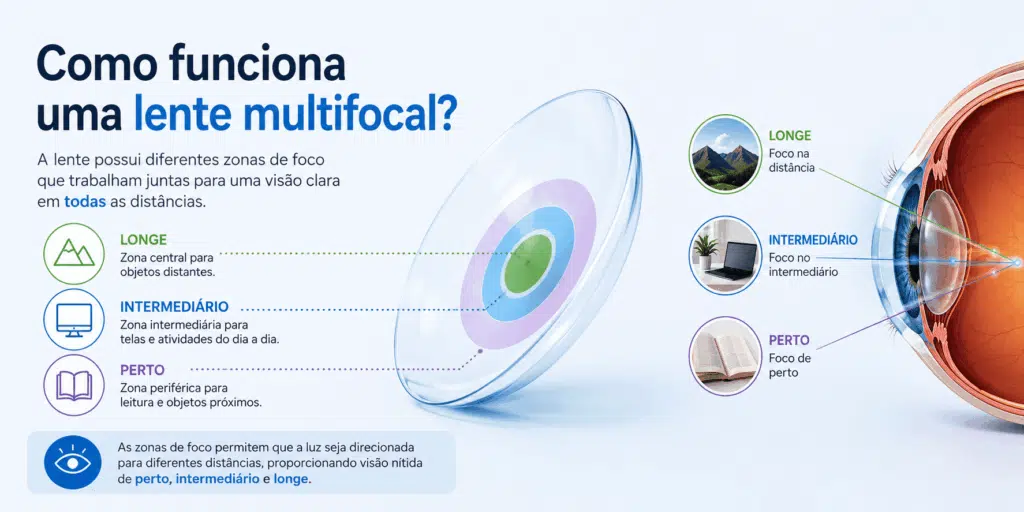 Biofinity® Multifocal: conforto, visão em todas as distâncias e tecnologia Aquaform® 3 Como funciona uma lente multifocal