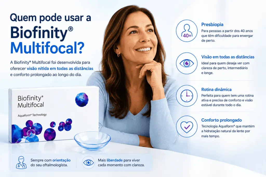 Biofinity® Multifocal: conforto, visão em todas as distâncias e tecnologia Aquaform® 7 Quem pode usar a Biofinity® Multifocal