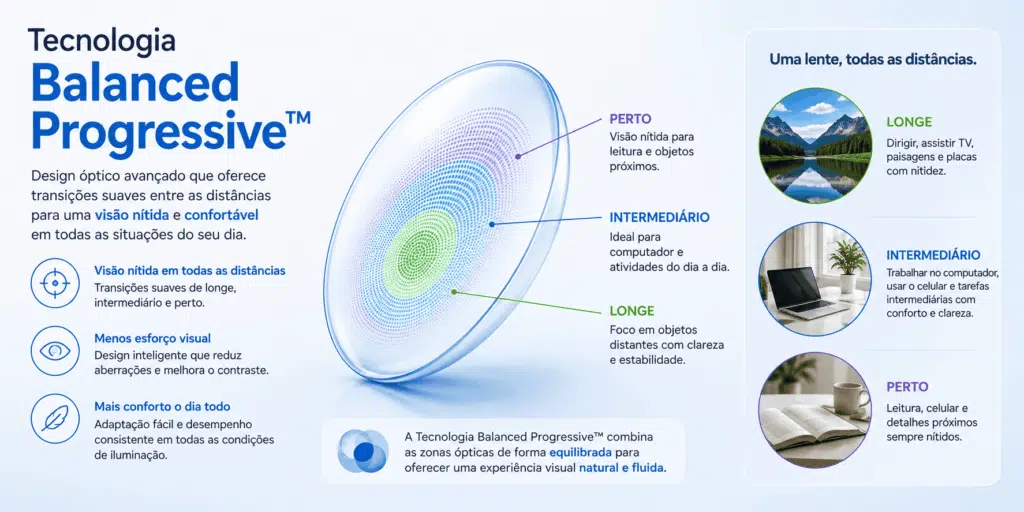 Biofinity® Multifocal: conforto, visão em todas as distâncias e tecnologia Aquaform® 4 Tecnologia Balanced Progressive